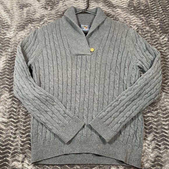 American Living Gray Cable Knit Shawl Collar Pullover Sweater Mens Size XL - Picture 1 of 8